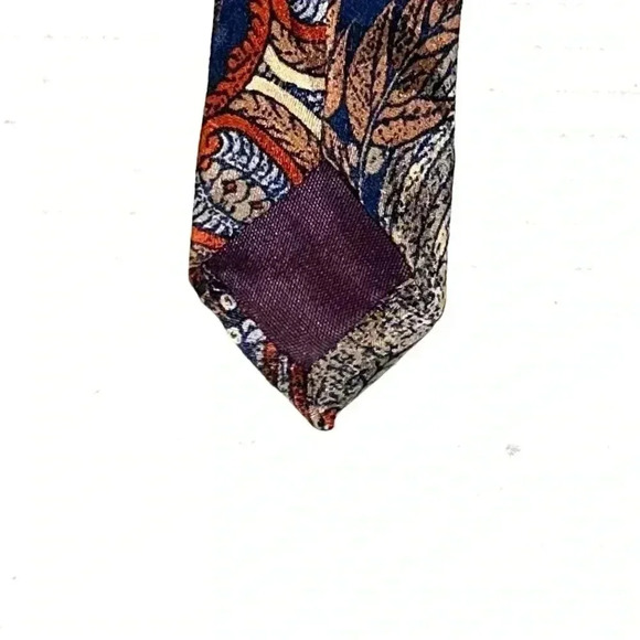 Vintage Guy Laroche Mens Necktie 100% Silk Abstract Print Brown Blue Orange - Picture 5 of 8